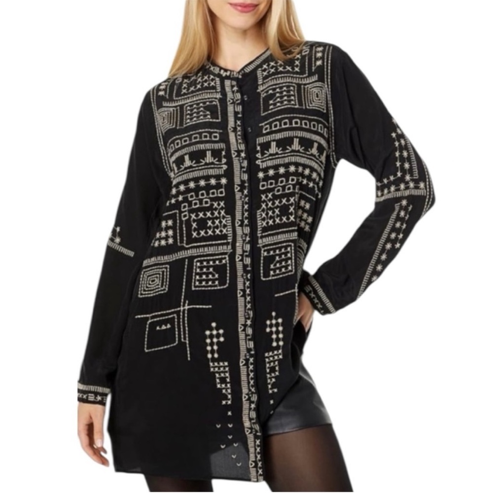 Johnny Was Biya Silk Blake Long Sleeve Tunic Shirt